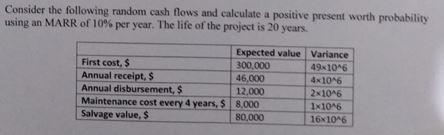 Consider The Following Random Cash Flows And Calculate A Positive Present Worth Probability Using An Marr Of 10 Per Yea 1