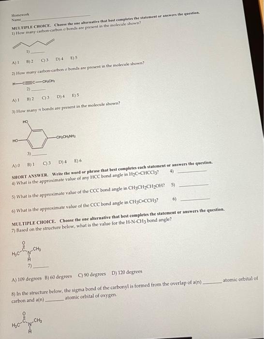 Domework Name Multiple Choice Choose The One Alternative That Best Completes The Statement Or Answer The Question 1 Ho 1