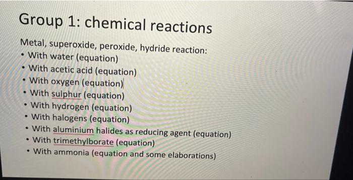 Group 1 Chemical Reactions Metal Superoxide Peroxide Hydride Reaction With Water Equation With Acetic Acid Equ 1