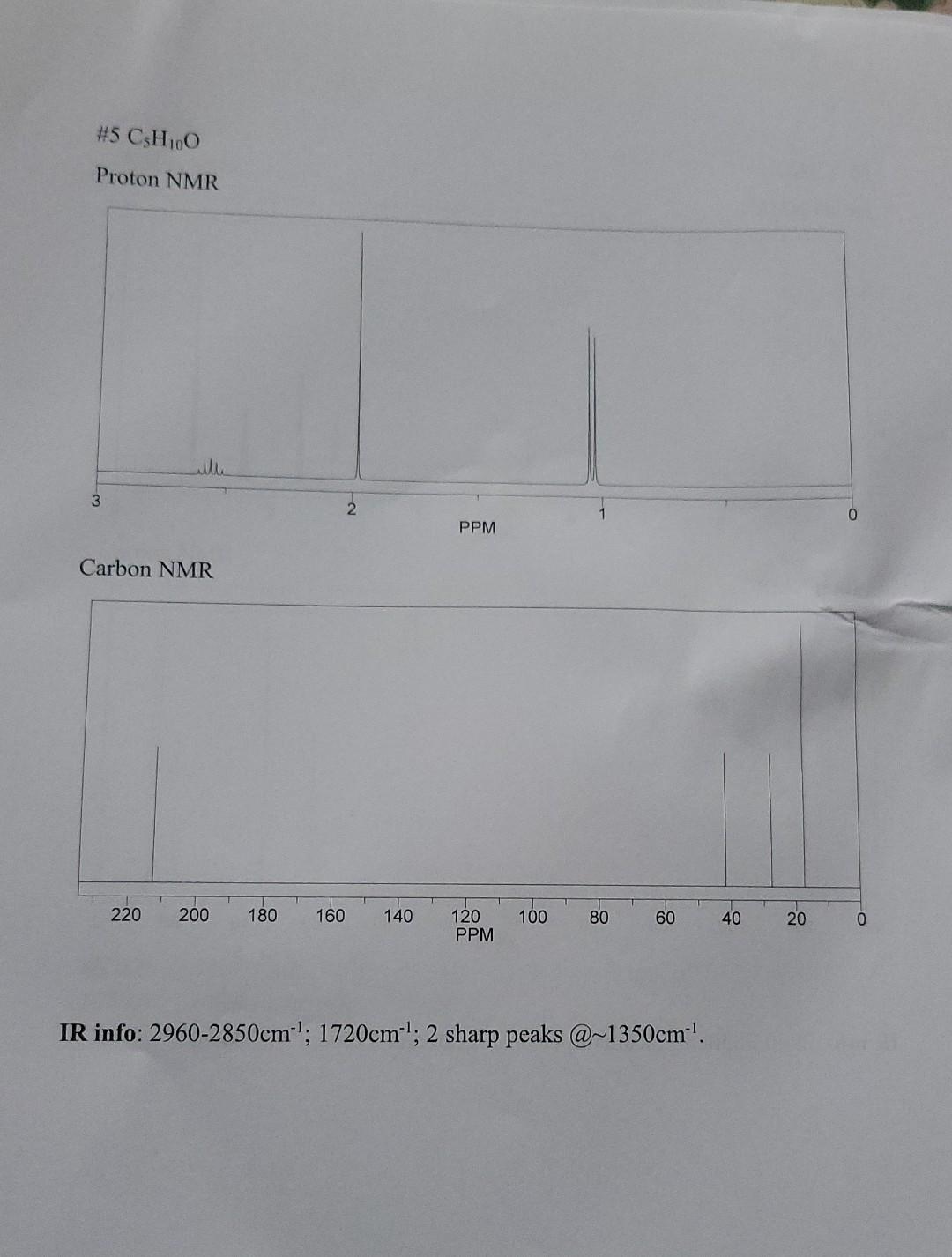 5 Ch10 Proton Nmr 3 0 Ppm Carbon Nmr 220 200 180 160 140 100 80 60 120 Ppm 40 20 0 Ir Info 2960 2850cm 1720cm 2 1