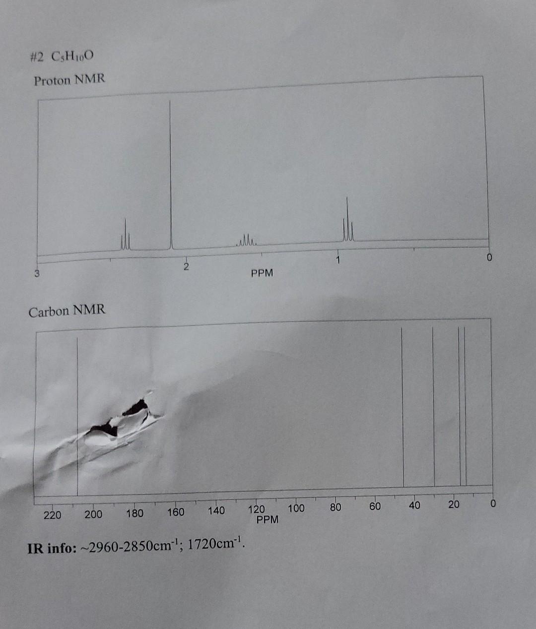 2 C3h60 Proton Nmr Thu 0 2 3 Ppm Carbon Nmr 100 80 60 40 20 140 220 200 180 160 120 Ppm Ir Info 2960 2850cm 1720cm 1