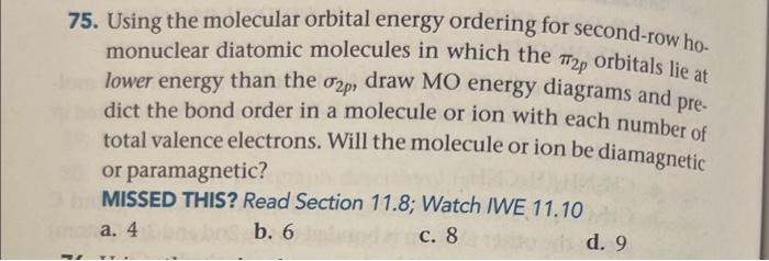 T72p Orbitals Lie At 75 Using The Molecular Orbital Energy Ordering For Second Row Ho Monuclear Diatomic Molecules I 1