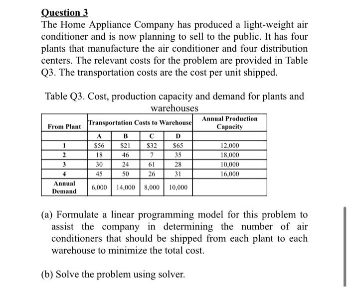 Question 3 The Home Appliance Company Has Produced A Light Weight Air Conditioner And Is Now Planning To Sell To The Pub 1