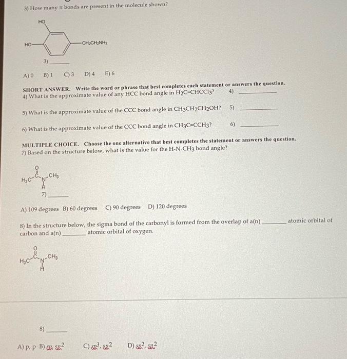3 How Many R Bonds Are Present In The Molecule Shown Ho Ho Chochonh2 3 A 0 B 1 C 3 D 4 E 6 Short Answer Write 1