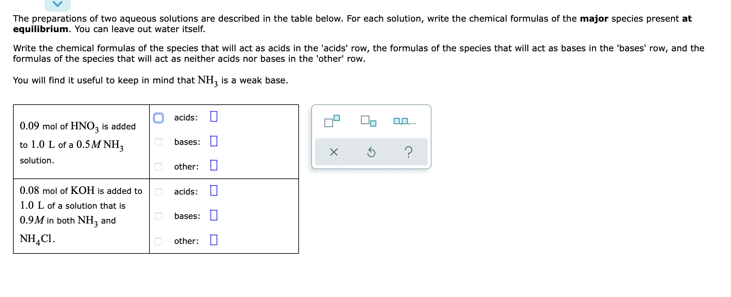 The Preparations Of Two Aqueous Solutions Are Described In The Table Below For Each Solution Write The Chemical Formul 1