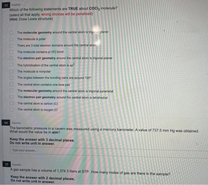 13 4 Points Which Of The Following Statements Are True About Coci Molecule Select All That Apply Wrong Choices Will 1