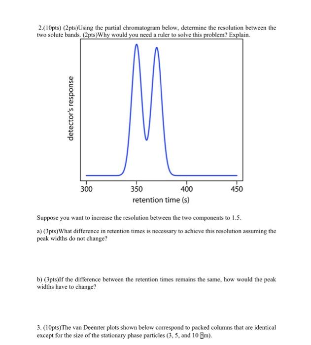 2 10pts 2pts Using The Partial Chromatogram Below Determine The Resolution Between The Two Solute Bands 2pts Why 1