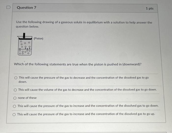 Question 7 1 Pts Use The Following Drawing Of A Gaseous Solute In Equilibrium With A Solution To Help Answer The Questio 1
