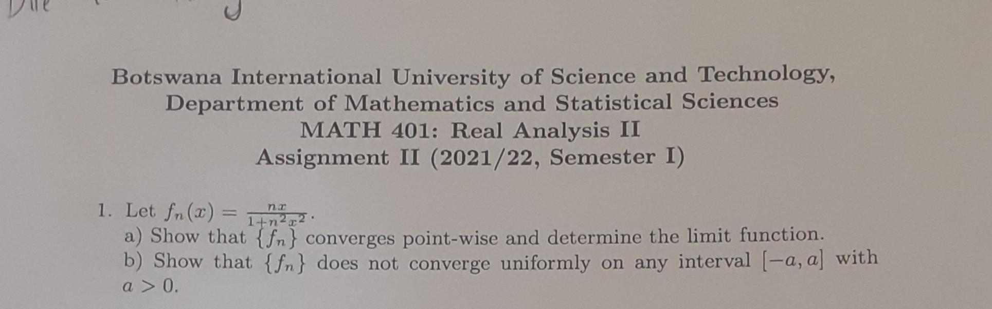 Botswana International University Of Science And Technology Department Of Mathematics And Statistical Sciences Math 401 1