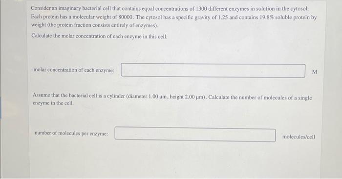 Consider An Imaginary Bacterial Cell That Contains Equal Concentrations Of 1300 Different Enzymes In Solution In The Cyt 1
