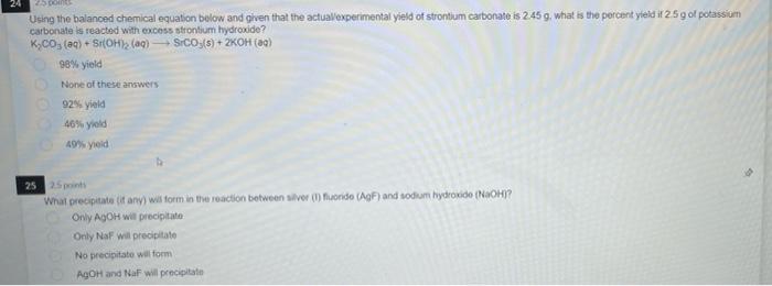 Using The Balanced Chemical Equation Below And Given That The Actual Experimental Yield Of Strontium Carbonate Is 2459 1