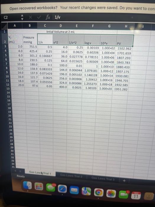 Questions 1 What Type Of Relationship Does Your Data Show Exists Between The Pressure And Volume Of A Gas 2 How Does 3