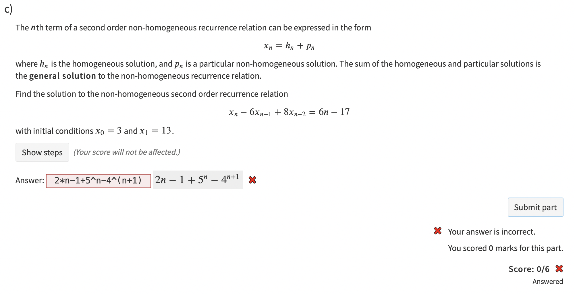 C The Nth Term Of A Second Order Non Homogeneous Recurrence Relation Can Be Expressed In The Form Xn Hn Pn Where Hn 1