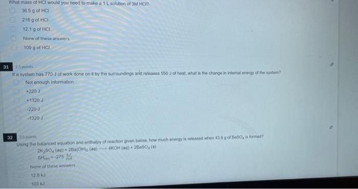 What Mass Of Hel Would You Need To Make A 1l Solution Of 3m Hci 36 5 Of Hci 218 G Of Hci 12 1 G Of Hci None Of These An 1