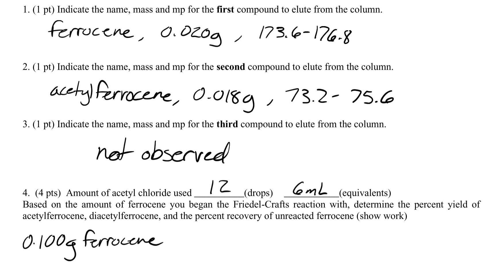 Need Help Calculating Percent Yield Of Ferrocene Products 1