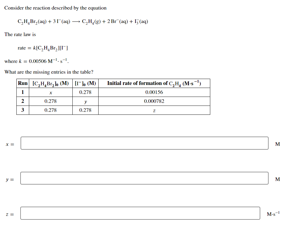 Consider The Reaction Described By The Equation C2h4br2 Aq 31 Aq C2h2 G 2 Br Aq 15 Aq The Rate Law Is Rate 1