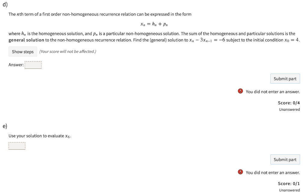 D The Nth Term Of A First Order Non Homogeneous Recurrence Relation Can Be Expressed In The Form Xn Hn Pr Where Hn Is 1