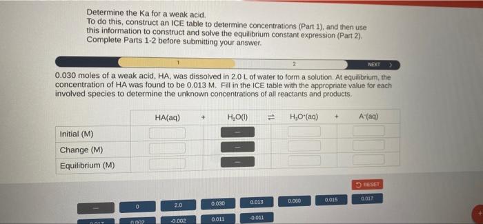 Determine The Ka For A Weak Acid To Do This Construct An Ice Table To Determine Concentrations Part 1 And Then Use 1