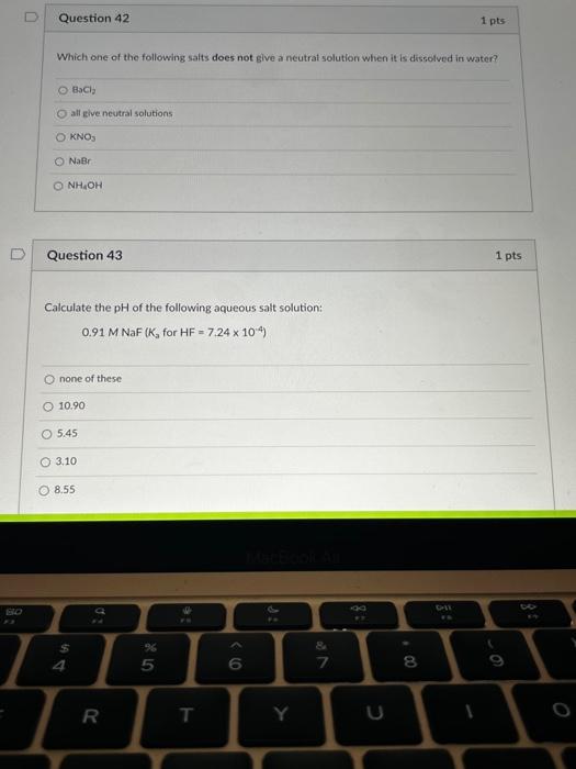 Question 40 1 Pts Calculate The Pow Of A 0 30 M Solution Of Acetic Acid K 1 8 10 5 O 11 37 O 8 73 5 27 None Of Thes 2