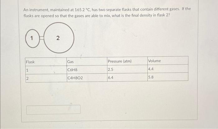 An Instrument Maintained At 165 2 C Has Two Separate Flasks That Contain Different Gases If The Flasks Are Opened So 1