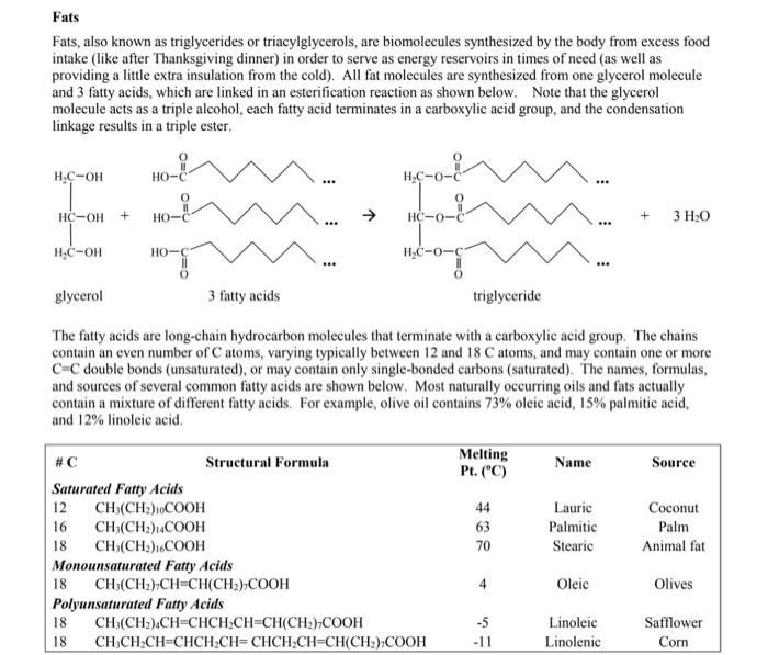 Pre Lab Questions 1 What 2 Trends Are Apparent In The Melting Points Of The Fatty Acids Listed In The Table On Page 1 2