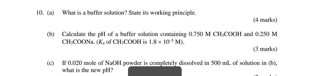 10 A What Is A Buffer Solution State Its Working Principle 4 Marks B Calculate The Ph Of A Buffer Solution Cont 1