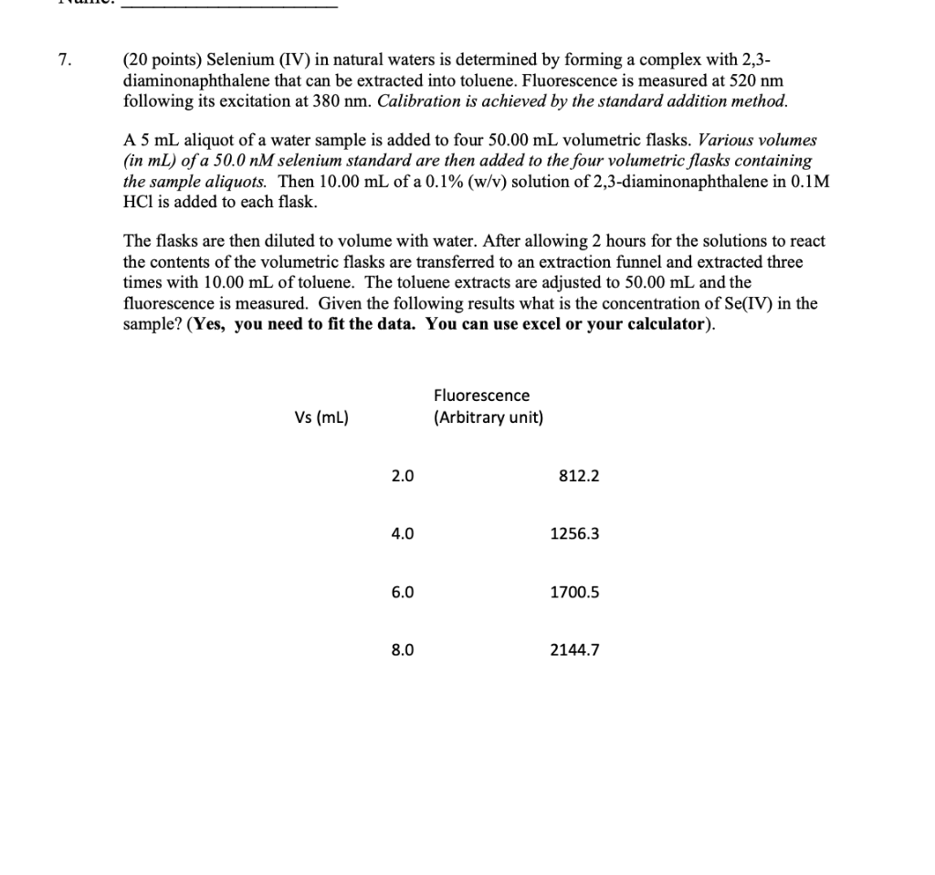 7 20 Points Selenium Iv In Natural Waters Is Determined By Forming A Complex With 2 3 Diaminonaphthalene That Can 1