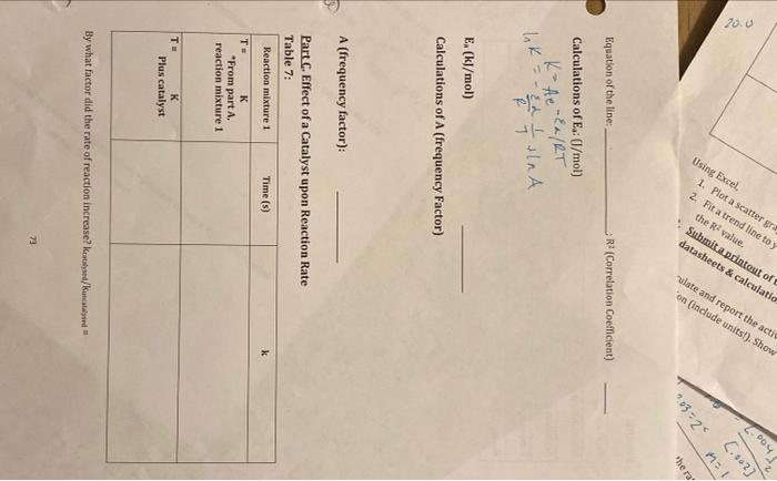 Part B Determination Of The Activation Energy E And Frequency Factor A Reaction Table 5 Temp Of Time Temp Relative 3