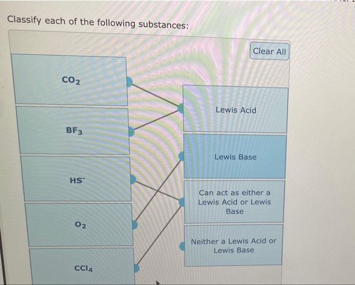 Classify Each Of The Following Substances Clear All Co2 Lewis Acid Bf3 Lewis Base Hs Can Act As Either A Lewis Acid O 1