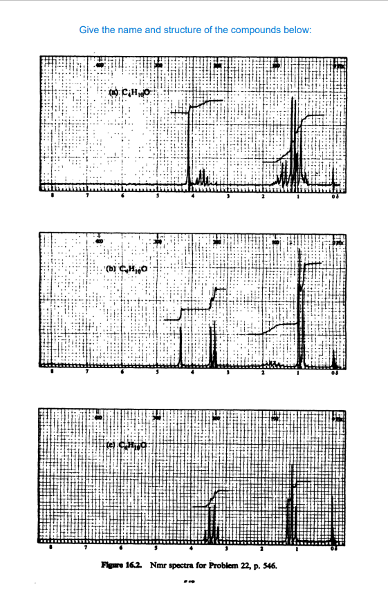 Give The Name And Structure Of The Compounds Below Cho The B H4o Teg Figure 16 2 Nmr Spectra For Problem 22 P 546 1