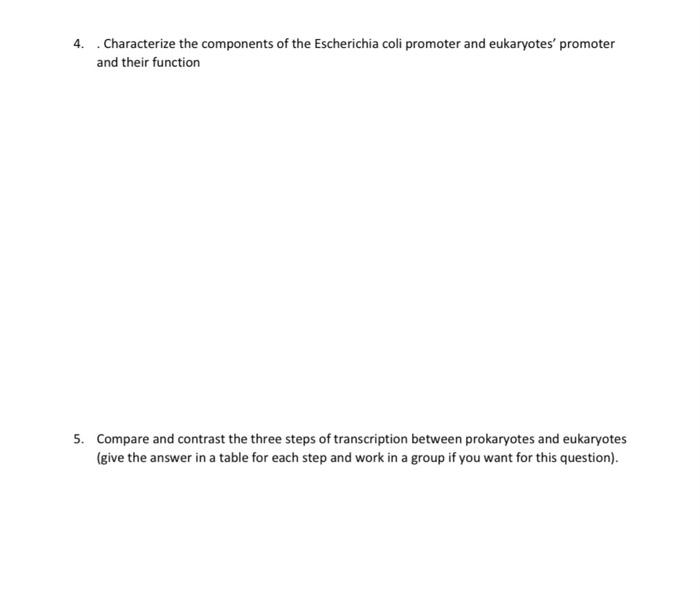 4 Characterize The Components Of The Escherichia Coli Promoter And Eukaryotes Promoter And Their Function 5 Compare A 1