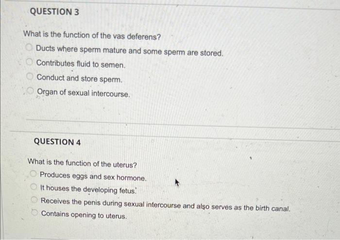 Question 1 Which Of The Following Is Not One Of The Functions Of The Reproductive System Maintain Reproductive Ability 2