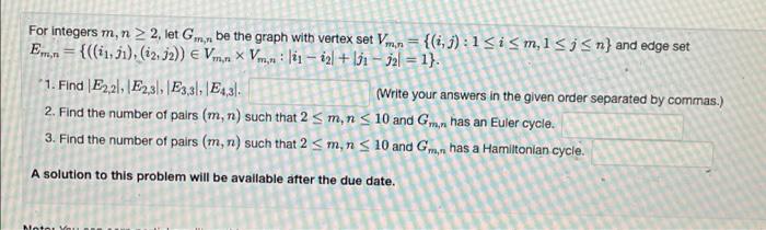 M For Integers M N 2 Let Goran Be The Graph With Vertex Set V N 1 J 1 Si M 1 Sj N And Edge Set Emn 1 3 1