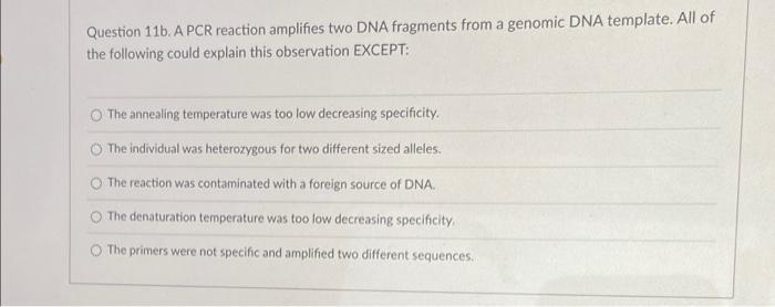 Question 11a When A Pcr Reaction Is Performed Using Genomic Dna As A Template A 1 5 Kb Product Is Amplified When The 2