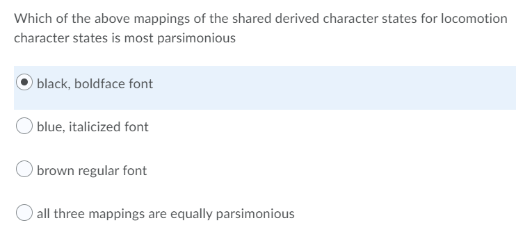 Which Of The Above Mappings Of The Shared Derived Character States For Locomotion Character States Is Most Parsimonious 1