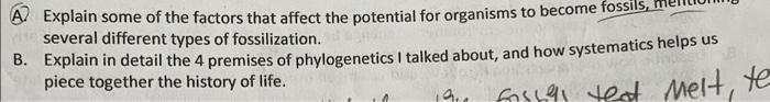 A Explain Some Of The Factors That Affect The Potential For Organisms To Become Fossils Several Different Types Of Fos 1