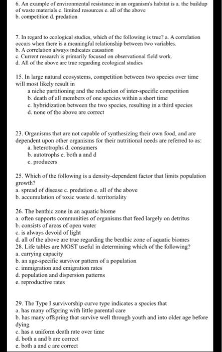 6 An Example Of Environmental Resistance In An Organism S Habitat Is A The Buildup Of Waste Materials C Limited Resour 1