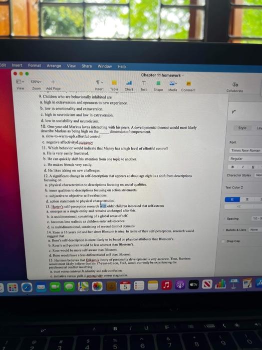 File Edit Insert Do View Collab P Se Font Times Regula B Format Arrange View Share Window Help Chapter 11 Homework 125 2