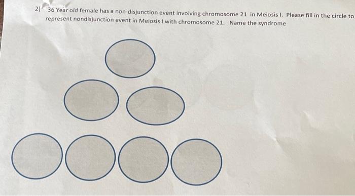 2 36 Year Old Female Has A Non Disjunction Event Involving Chromosome 21 In Meiosis 1 Please Fill In The Circle To Rep 1