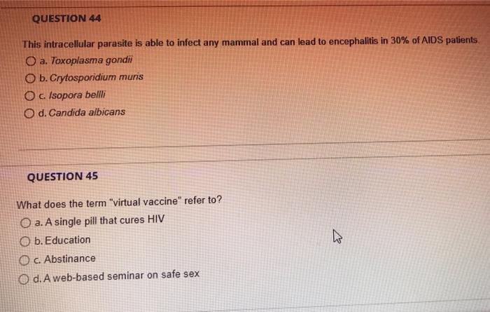 Question 42 Which Opportunistic Infection Which Was Seen In Some Of The First Us Cases Of Aids In The 1980s Is Nearly 2