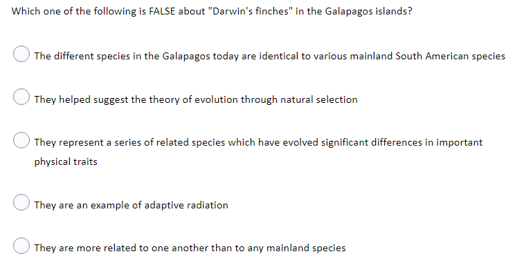 Which One Of The Following Is False About Darwin S Finches In The Galapagos Islands The Different Species In The Gala 1