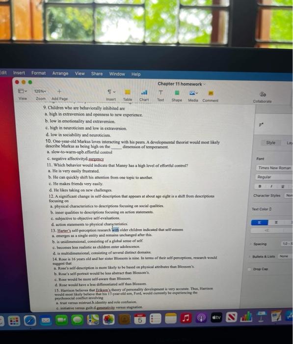 Insert View Otaberta Style Font Times New Roman Regular A Format Arrange View Share Window Help Chapter 11 Homework 125 1