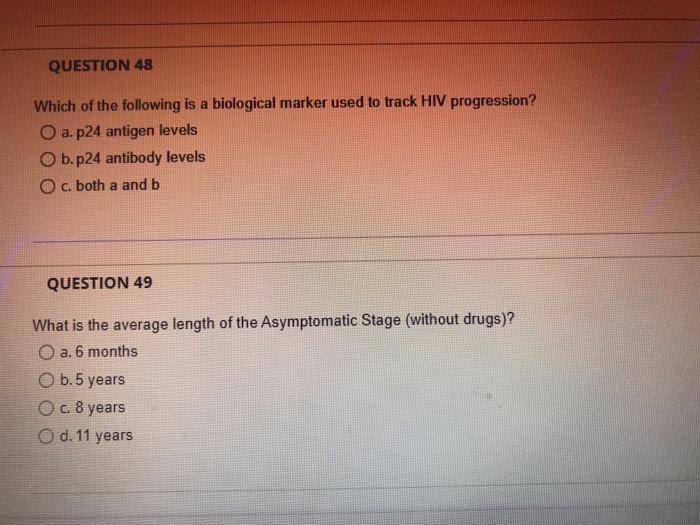 Question 46 Which Of The Following Is True For Non Progressors O A Maintain A Cd4 Count Of Greater Than Or Equal To 2