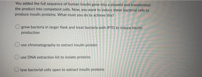 You Added The Full Sequence Of Human Insulin Gene Into A Plasmid And Transformed The Product Into Competent Cells Now 1