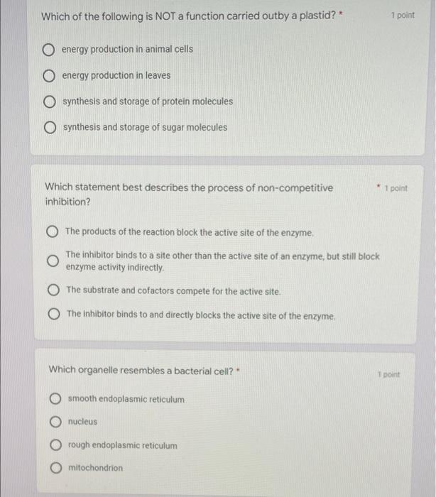 Which Of The Following Is Not A Function Carried Outby A Plastid 1 Point Energy Production In Animal Cells O Energy Pr 1
