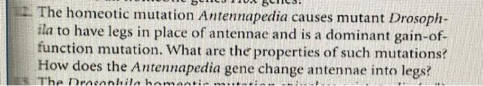 The Homeotic Mutation Antennapedia Causes Mutant Drosoph Ila To Have Legs In Place Of Antennae And Is A Dominant Gain O 1