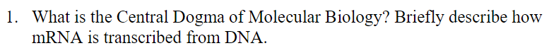 1 What Is The Central Dogma Of Molecular Biology Briefly Describe How Mrna Is Transcribed From Dna 1