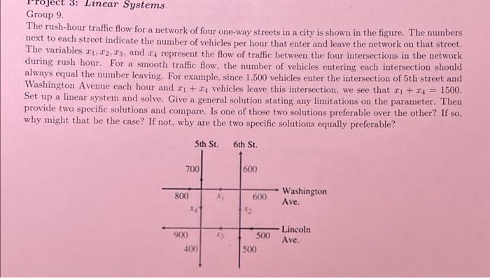 3 Linear Systems Group 9 The Rush Hour Traffic Flow For A Network Of Four One Way Streets In A City Is Shown In The Fi 1