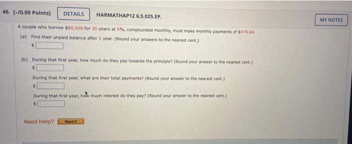 46 0 09 Points Details Harmathap12 6 5 025 Ep My Notes A Couple Who Borrow 80 000 For 30 Years At 6 Compounded 1