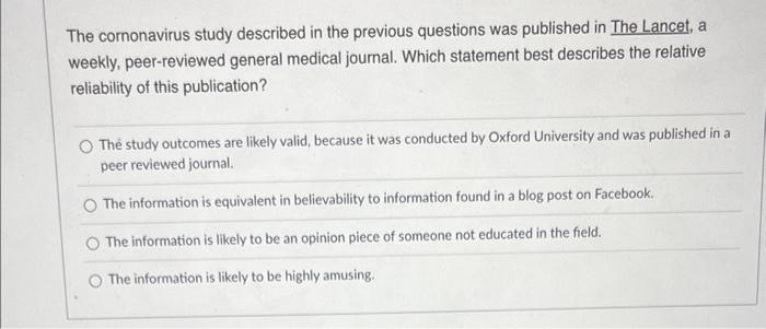 Here Is The Same Hypothetical Article From Question December 1 2020 Researchers At Oxford University Published A Study 2